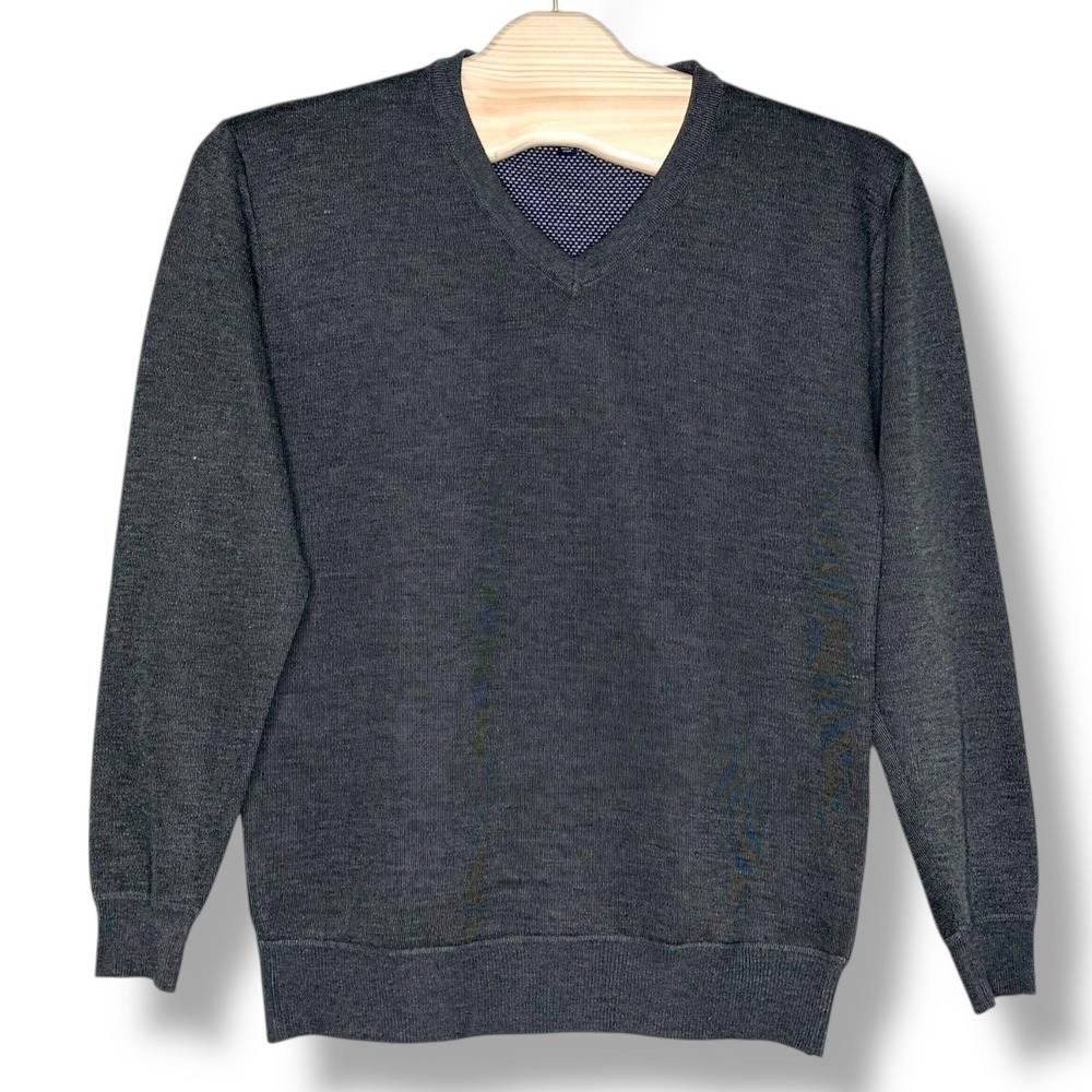 Billy London Mens XL V-Neck Sweater Dark Gray Polyester Long‎ Sleeve Knit Preppy